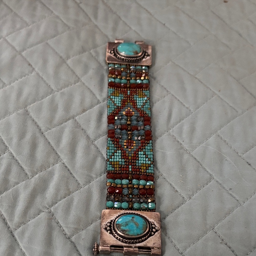 Turquoise and Brown Beaded Bracelet